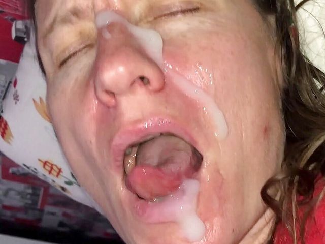 nasty hairy bitch with cum on her face and cunt