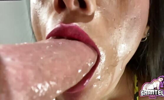 Extreme Close Up Sloppy Deepthroat! Gulping cum Down My Throat! ASMR PAWG