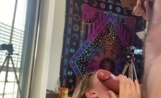 Goregous college student enjoys choking on first large dick